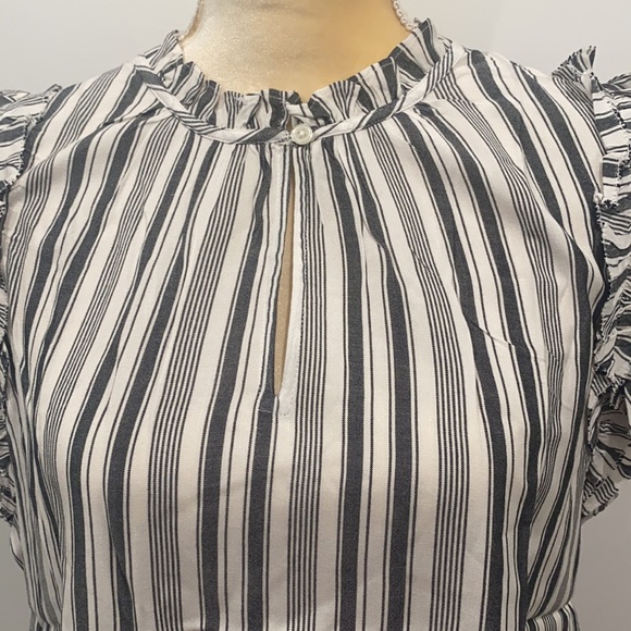 LOFT Striped Ruffle Split Neck Shell XL - Picture 5 of 11